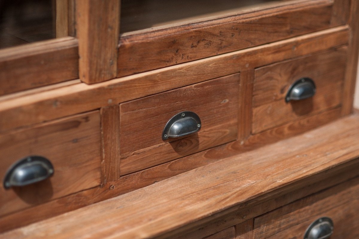 Teakholz Vitrinenschrank 130 cm Altholz - Souren Furniture (CH)
