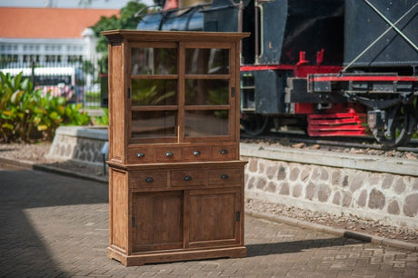 Teakholz Vitrinenschrank 130 cm Altholz - Souren Furniture (CH)