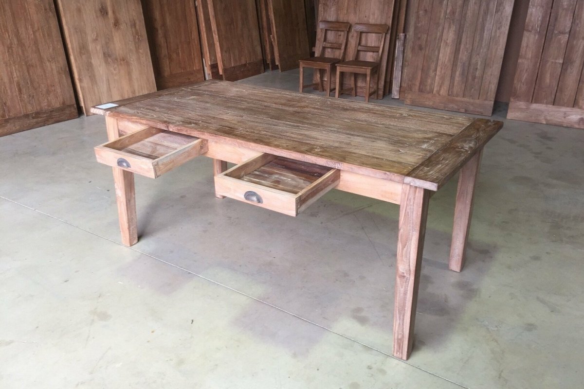 Teakholztisch mit Schubladen 180x90cm Altholz - Souren Furniture (CH)