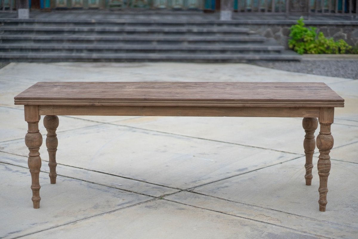 Tisch aus Teakholz mit 220x90cm und gedrehten Beinen - Souren Furniture (CH)