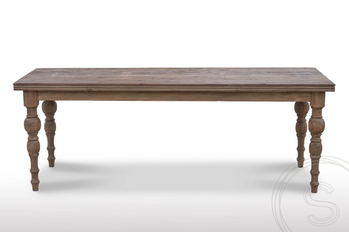 Tisch aus Teakholz mit 220x90cm und gedrehten Beinen - Souren Furniture (CH)