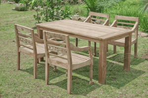 Teak Gartentisch 160x90cm + 4 Bahnhofstühle