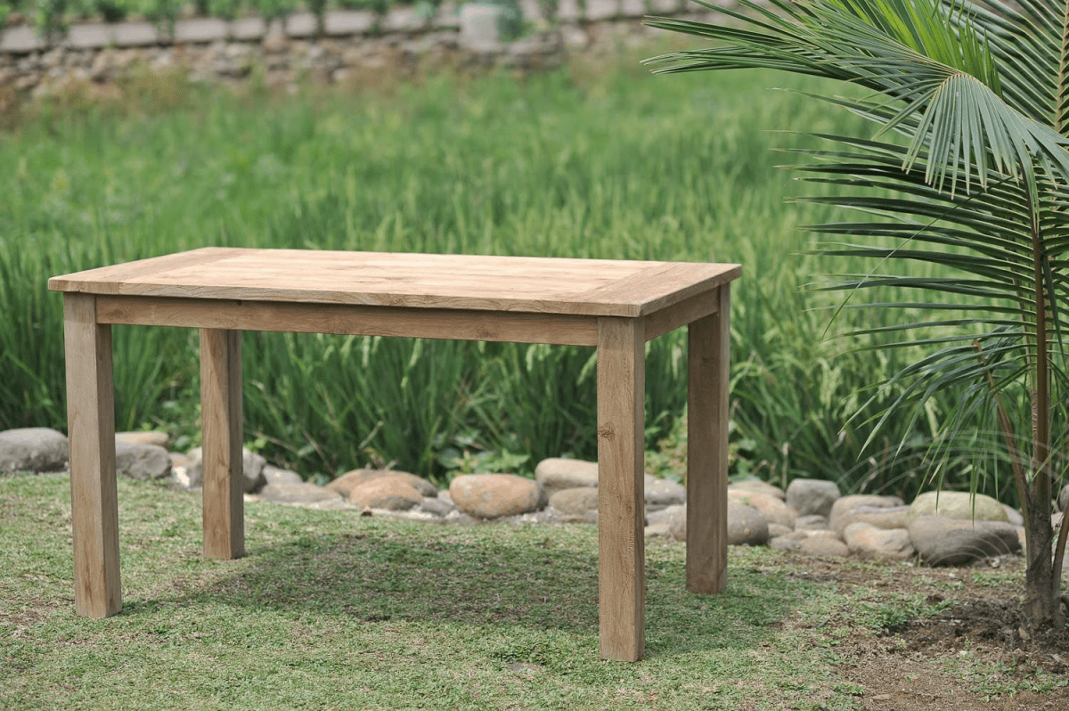 Teak Gartentisch 160x90cm + 4 Bahnhofstühle