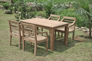 Teak Gartentisch 160x90cm + 4 Bahnhofstühle