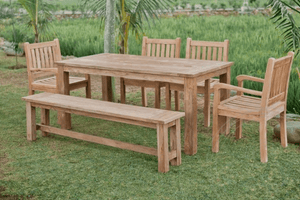 Teak Gartentisch 160x90cm + 4 Beaufort Stühle + Bank
