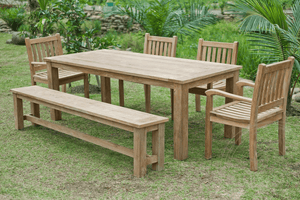 Teak Gartentisch 220x100cm + 4 Beaufort Stühle + Bank
