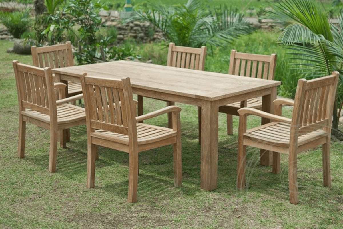 Teak Gartentisch 220x100cm + 6 Beaufort Stühle