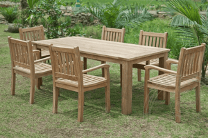 Teak Gartentisch 220x100cm + 6 Beaufort Stühle