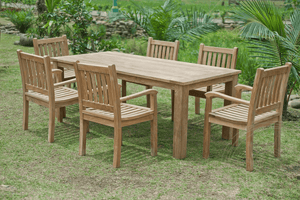 Teak Gartentisch 220x100cm + 6 Beaufort Stühle