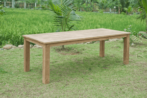 Teak Gartentisch 240x100cm + 8 Bahnhofstühle