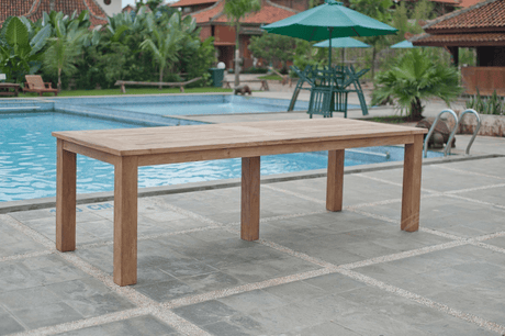 Teak Gartentisch 260x100cm + 8 Bahnhofstühle