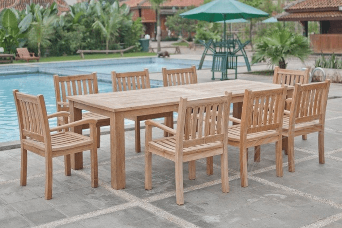 Teak Gartentisch 260x100cm + 8 Beaufort Stühle