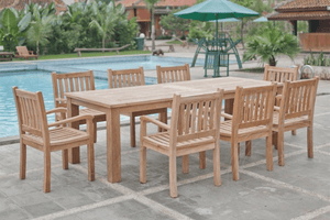 Teak Gartentisch 260x100cm + 8 Beaufort Stühle
