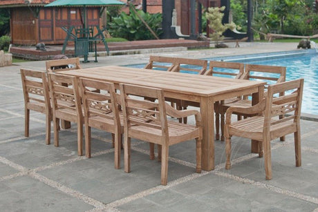 Teak Gartentisch 280x100cm + 10 Stapelstühle